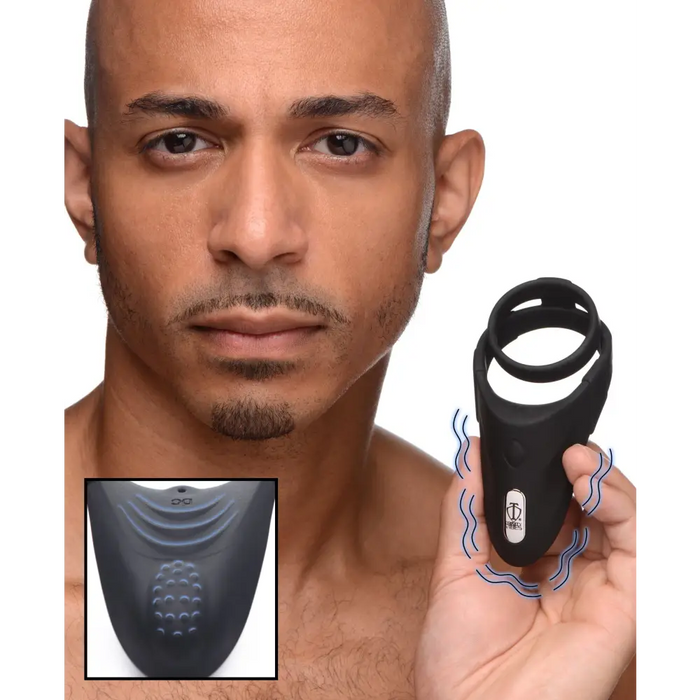 10x Silicone Cock Ring with Vibrating Taint Stimulator
