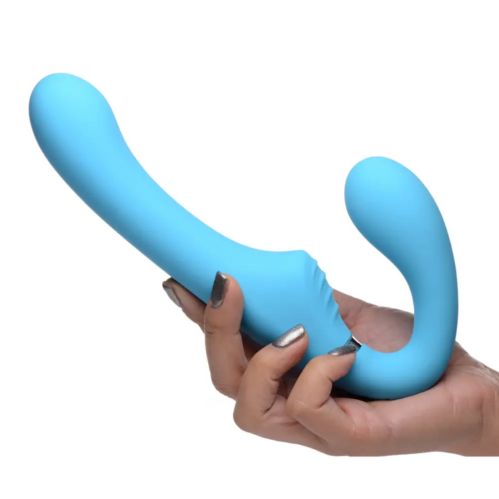 10x Vibrating Silicone Strapless Strap-on Blue