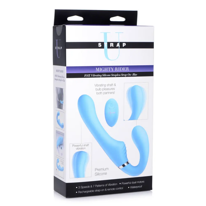 10x Vibrating Silicone Strapless Strap-on Blue