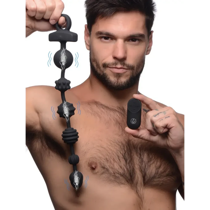 21x Dark Rattler Vibrating Silicone Anal Beads With Remote