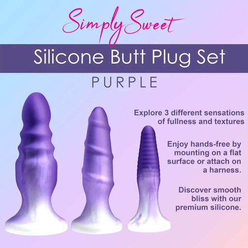 3 Piece Silicone Butt Plug Set - Purple