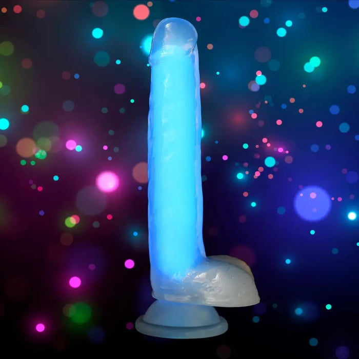 7 Inch Glow-in-the-dark Silicone Dildo With Balls Blue