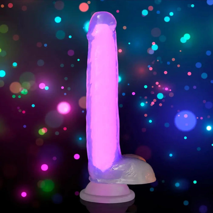 7 Inch Glow-in-the-dark Silicone Dildo With Balls Pink