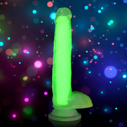 7 Inch Glow-in-the-dark Silicone Dildo With Balls Green