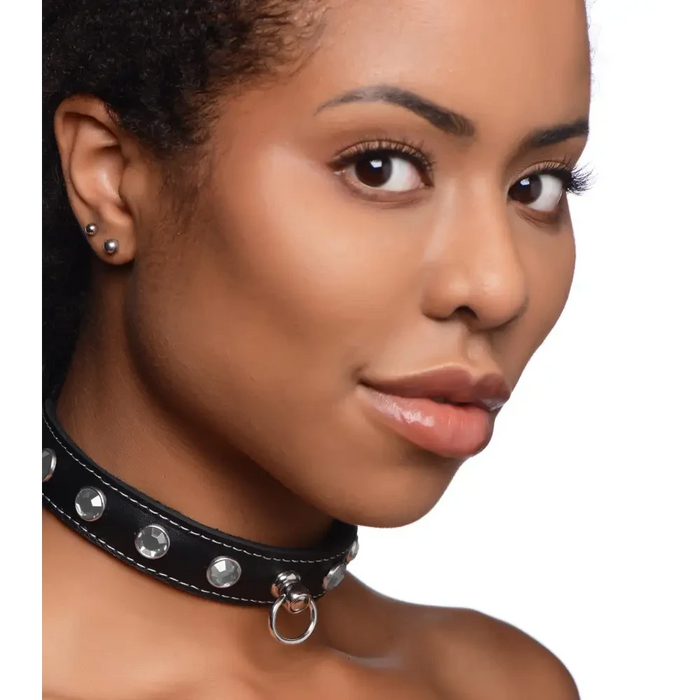 Bling Vixen Leather Choker With Rhinestones - Clear
