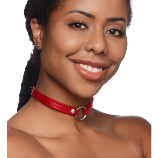 Fiery Pet Leather Choker With Silver Ring