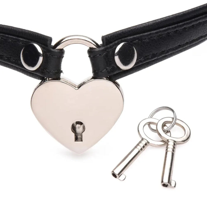 Heart Lock Leather Choker w/Lock and Key
