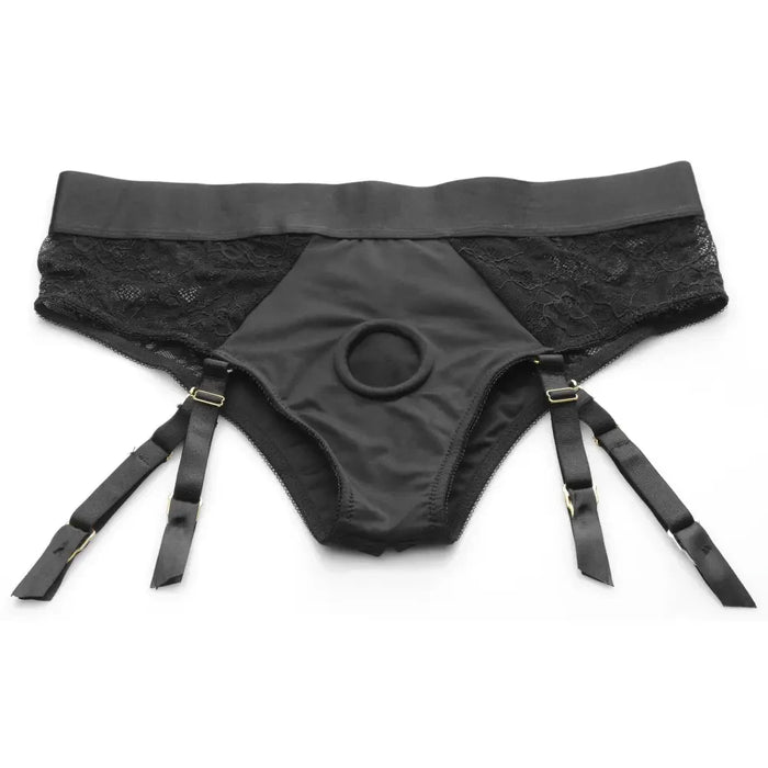 Laced Seductress Crotchless Panty Harness With Garter Straps