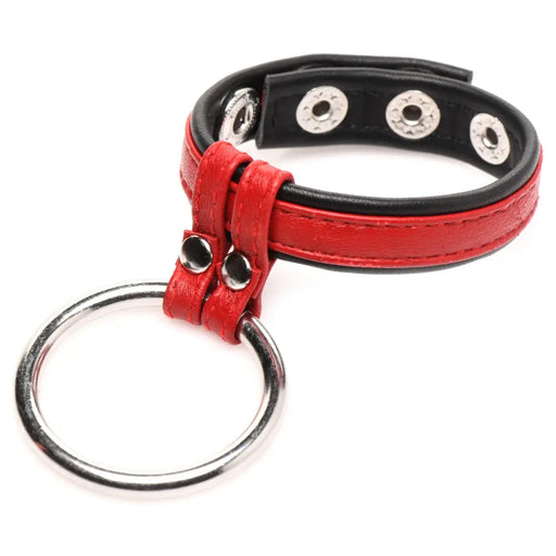 Leather And Steel Cock Ball Ring Red