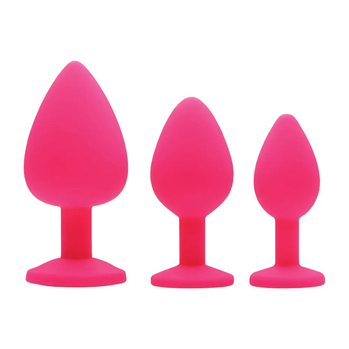 Pink 3 Piece Silicone Anal Plugs with Gems