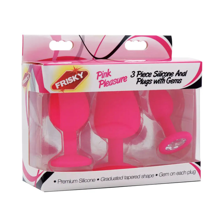 Pink 3 Piece Silicone Anal Plugs with Gems