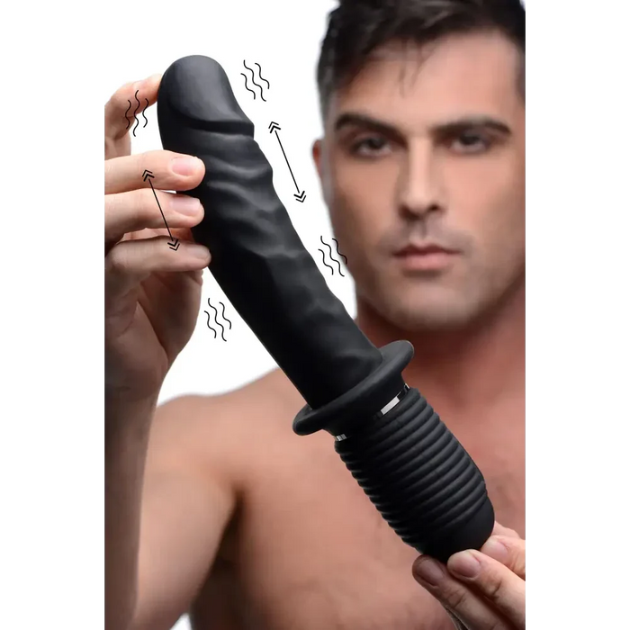 Power Pounder Vibrating And Thrusting Silicone Dildo - Black