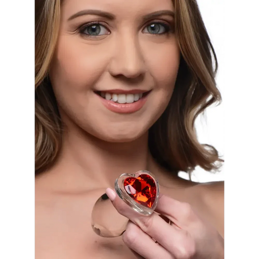 Red Heart Gem Glass Anal Plug