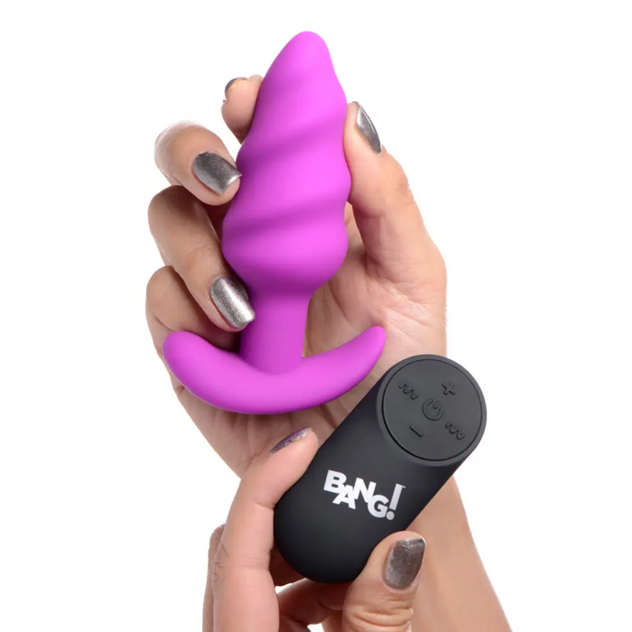 Remote Control 21x Vibrating Silicone Swirl Butt Plug Purple