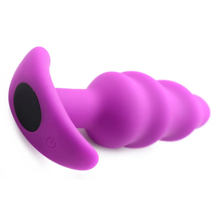 Remote Control 21x Vibrating Silicone Swirl Butt Plug Purple