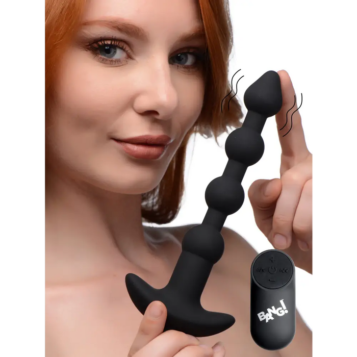 Remote Control Vibrating Silicone Anal Beads Black