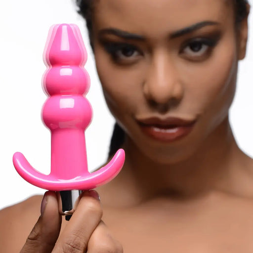 Ribbed Vibrating Butt Plug Pink