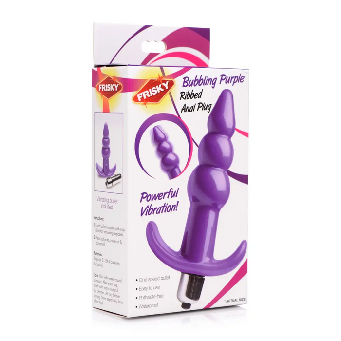 Ribbed Vibrating Butt Plug Purple