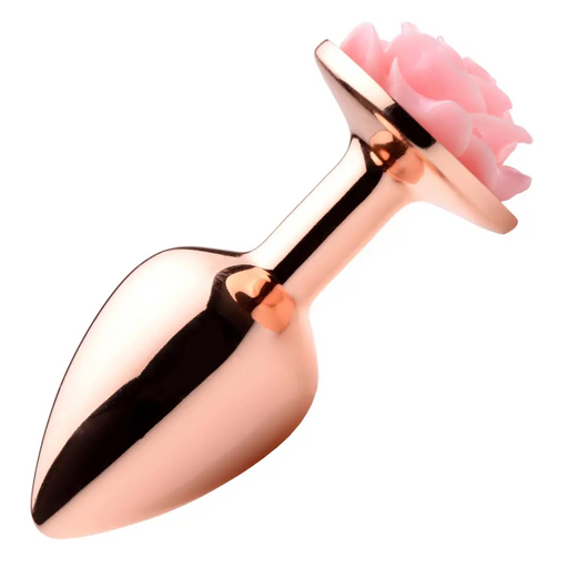 Rose Gold Anal Plug with Pink Flower Small