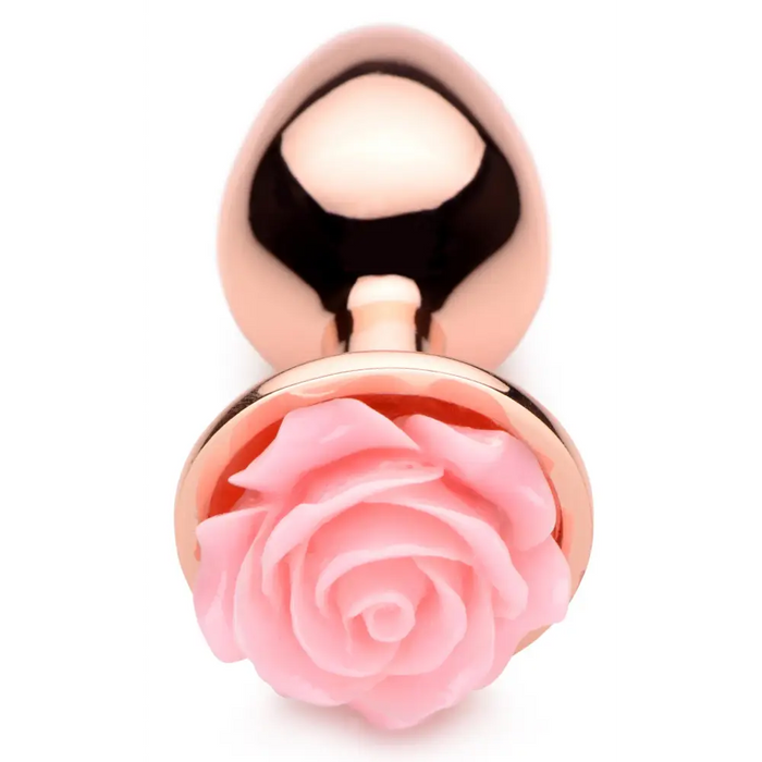 Rose Gold Anal Plug with Pink Flower Small