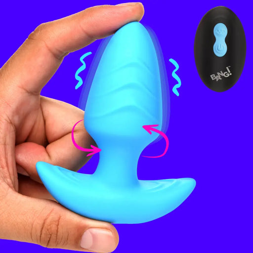 Rotating And Vibrating Silicone Butt Plug Blue