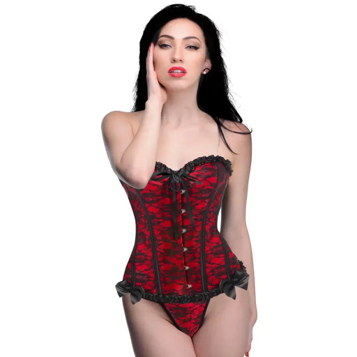 Scarlet Seduction Lace-up Corset And Thong - Large