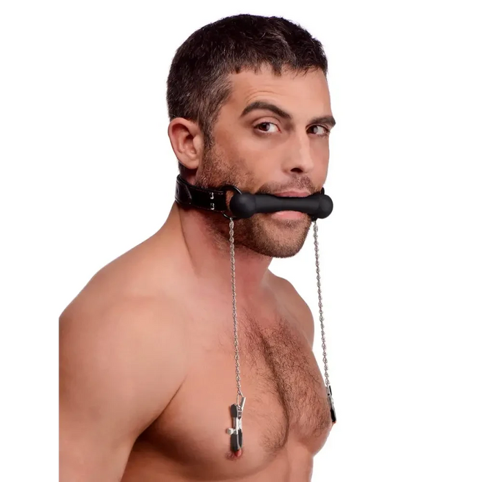 Silicone Bit Gag With Nipple Clamps