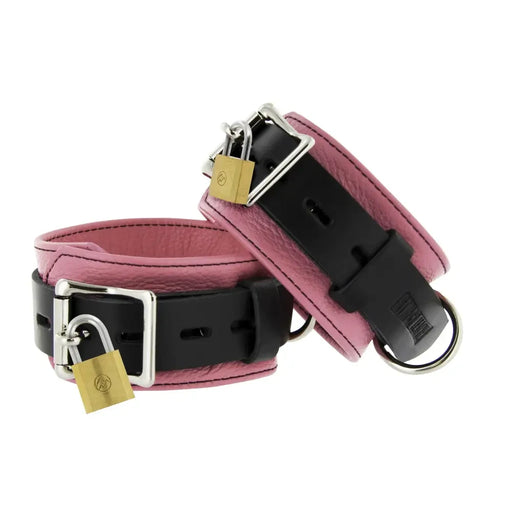 Leather Pink and Black Deluxe Locking Ankle Cuffs