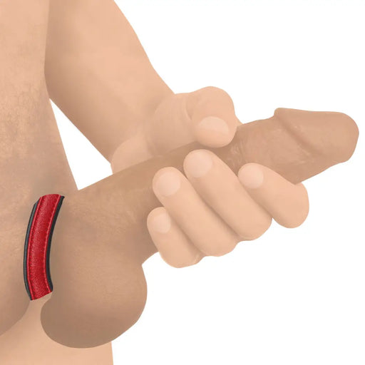 Velcro Leather Cock Ring Red